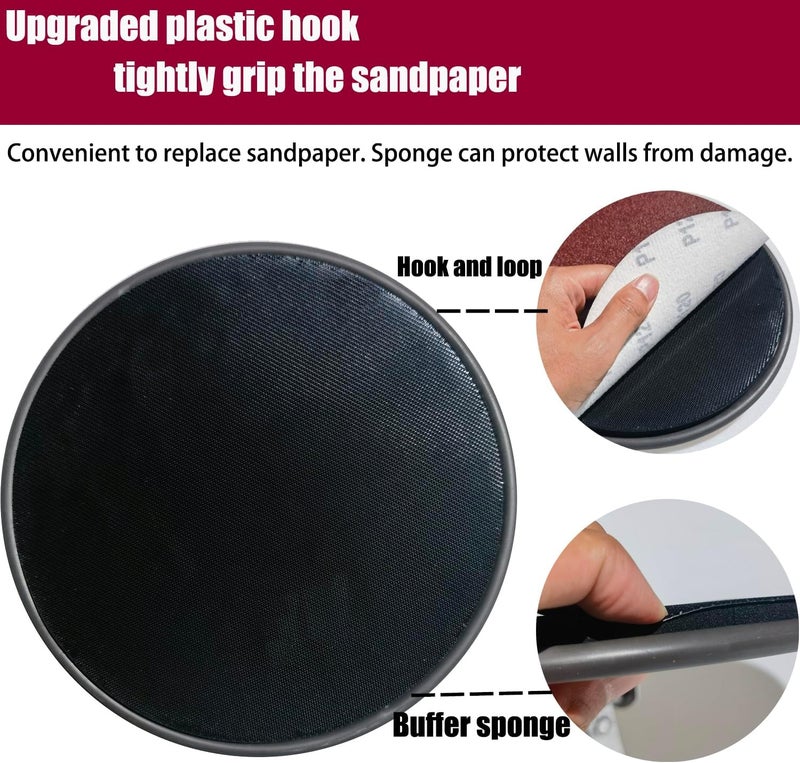 SACKORANGE 9 Inch Radial Hand Drywall Sander with 3 PCS Pole (4 Ft Long)-Premium Wall Cleaning and Polishing Tool with Hook and Loop System–A Unique Metal Pivoting Hinge Drywall Sander - Image 3